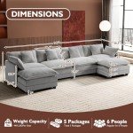 146" U-Shaped Modular Sofa with Ottomans - Grey