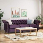 Chesterfield Sofa, Classic 3-Seater, Black Berry