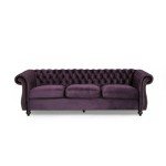 Chesterfield Sofa, Classic 3-Seater, Black Berry
