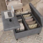 Tufted Grey Leather Square Ottoman with Storage