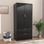 Modern 70" Wooden Wardrobe Closet with Drawers