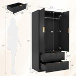 Modern 70" Wooden Wardrobe Closet with Drawers
