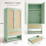 70" Tall Green Rattan Armoire with Drawers