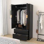 Modern 70" Wooden Wardrobe Closet with Drawers