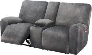 Dark Grey Velvet Reclining Loveseat Cover Set