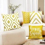 Set of 4 Yellow Geometric Throw Pillow Covers