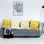 Set of 4 Yellow Geometric Throw Pillow Covers