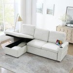 Linen Upholstered L-Shaped Sleeper Sectional Sofa