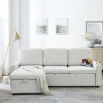 Linen Upholstered L-Shaped Sleeper Sectional Sofa