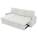 Linen Upholstered L-Shaped Sleeper Sectional Sofa