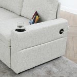 Linen Upholstered L-Shaped Sleeper Sectional Sofa