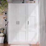 White 3-Door Wooden Wardrobe with Shelves
