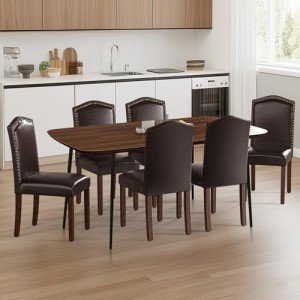 Brown PU Leather Dining Chair Set of 6
