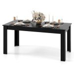 Spacious Black Wood Dining Table for 6