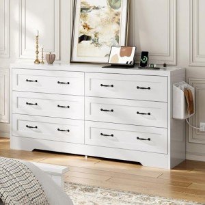 Rustic 6-Drawer Farmhouse Dresser with Storage