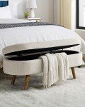 ECLYL Oval Linen Storage Bench with Wood Legs