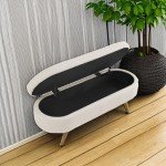 ECLYL Oval Linen Storage Bench with Wood Legs