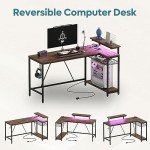 Corner L-Shaped Desk with Power Outlets & LED Lights