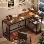 Corner L-Shaped Desk with Power Outlets & LED Lights