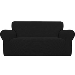 Stretch Loveseat Slipcover in Black for Protection