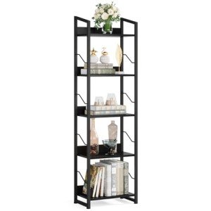 Tall 5-Tier Narrow Black Bookshelf for Any Room