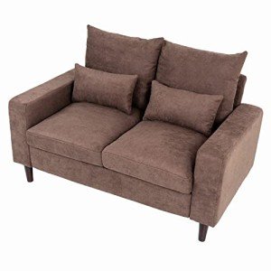 Brown Linen Fabric 2-Seater Loveseat Sofa