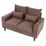 Brown Linen Fabric 2-Seater Loveseat Sofa