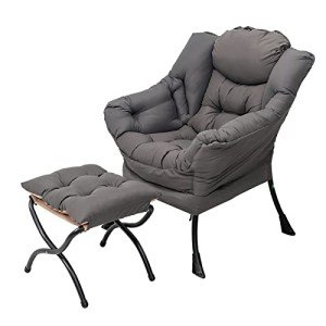 Welnow Modern Lazy Chair & Ottoman Set in Dark Grey