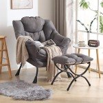 Welnow Modern Lazy Chair & Ottoman Set in Dark Grey