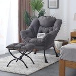 Welnow Modern Lazy Chair & Ottoman Set in Dark Grey