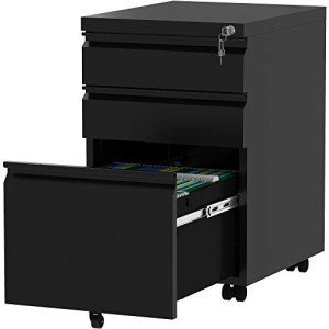 YITAHOME Black 3-Drawer Mobile File Cabinet