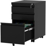 YITAHOME Black 3-Drawer Mobile File Cabinet