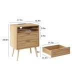 Rattan Nightstands Set with Charging Station & LED