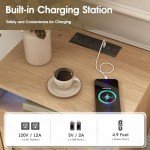 Rattan Nightstands Set with Charging Station & LED