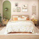 Rattan Nightstands Set with Charging Station & LED