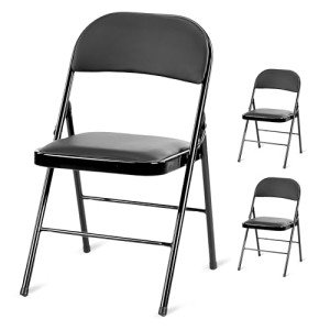Folding Chairs with Leather Cushions - 2 Pack