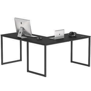 Black 55-Inch L-Shaped Corner Desk for Home Office