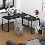 Black 55-Inch L-Shaped Corner Desk for Home Office