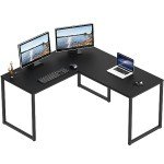 Black 55-Inch L-Shaped Corner Desk for Home Office
