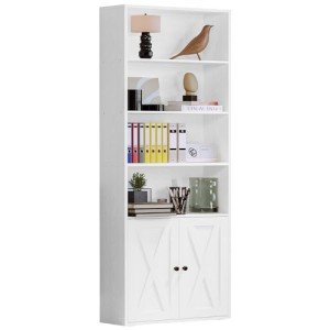 Industrial 6-Shelf Floor Standing Bookcase with Doors