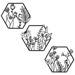 3-Piece Black Metal Flower Wall Decor Set