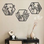 3-Piece Black Metal Flower Wall Decor Set