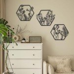 3-Piece Black Metal Flower Wall Decor Set
