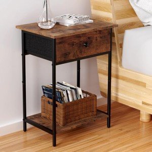 Kerisgo Rustic Brown Night Stand with Fabric Drawer