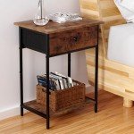 Kerisgo Rustic Brown Night Stand with Fabric Drawer