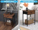 Kerisgo Rustic Brown Night Stand with Fabric Drawer