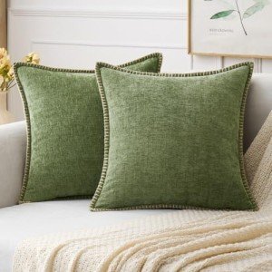 Sage Green Chenille Throw Pillow Covers - Set of 2