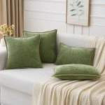 Sage Green Chenille Throw Pillow Covers - Set of 2