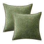 Sage Green Chenille Throw Pillow Covers - Set of 2