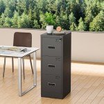 Black Metal 3 Drawer Locking File Cabinet